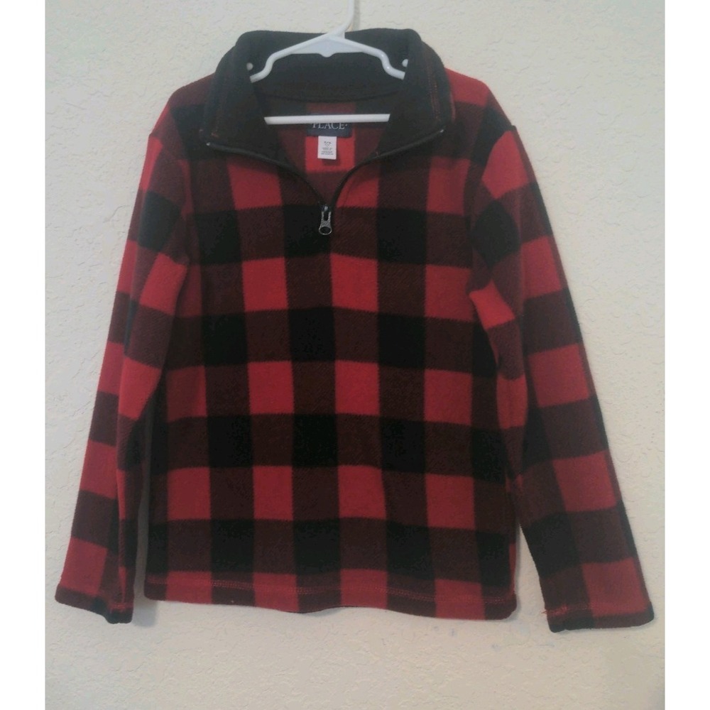 Children's Place Girls Red & Black Plaid Fleece Pullover Jacket Shirt. Size 5/6